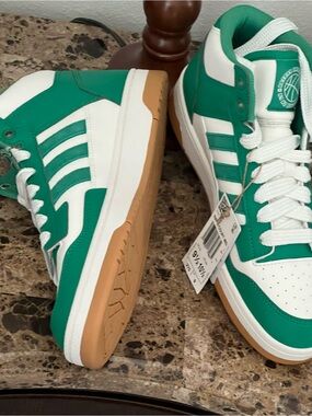 adidas Green and White High-Top Sneakers with Gum Sole